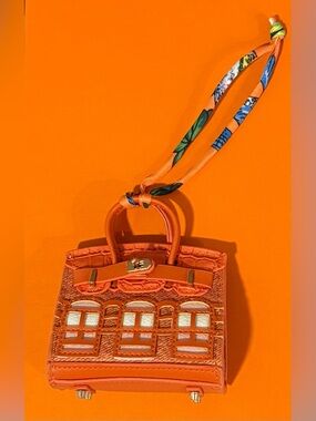 Classic Orange Mini House Bag Charm Holds Airpods, Keys, Small Accessories